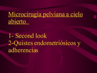 Microcirugía pelviana a cielo abierto  1- Second look  2-Quistes endometriósicos y adherencias 