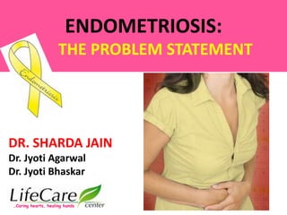 ENDOMETRIOSIS:
THE PROBLEM STATEMENT
DR. SHARDA JAIN
Dr. Jyoti Agarwal
Dr. Jyoti Bhaskar
…Caring hearts, healing hands
 