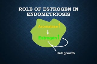 ROLE OF ESTROGEN IN
ENDOMETRIOSIS
Aromatase
Estrogen
Cell growth
 
