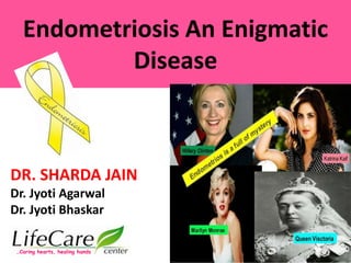 Endometriosis An Enigmatic
Disease
DR. SHARDA JAIN
Dr. Jyoti Agarwal
Dr. Jyoti Bhaskar
…Caring hearts, healing hands
 