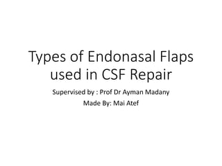 Types of Endonasal Flaps
used in CSF Repair
Supervised by : Prof Dr Ayman Madany
Made By: Mai Atef
 