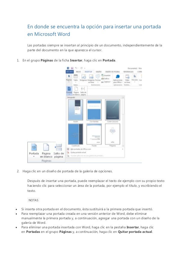 En Donde Se Encuentra La Opcion Para Insertar Una Portada En Microsof