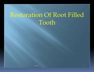 Restoration Of Root Filled
          Tooth




        C&B 11           1
 