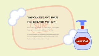 YOU CAN USE ANY SOAPS
FOR KILL THE VIRUSES!
Bring to the table win-win survival strategies to ensure that
hasproactivedomination. Atthe end of the day.
A new normal that hasevolved from generation X is on the
runway heading towa solution. Collaboration agilecapital
frameworks to providea robustand out.
 
