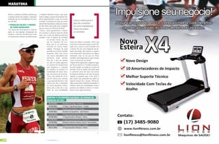 mArATonA

     afirma. O professor também acredita que     o brasileiro Reinaldo Colucci, que atual-
     o esporte ainda não atingiu o destaque      mente integra a equipe permanente bra-
     merecido por ser considerado uma prá-       sileira, representando o país no circuito
     tica “de elite”.                            mundial. A Endorfina foi atrás do jovem              Colucci alerta para o
                                                 natural de Descalvado, cidade do interior            fato de o triathlon
       rEinALdo coLucci, o HomEm
       dE fErro brAsiLEiro
                                                 de São Paulo, para saber qual o segredo              ser uma modalidade
                                                 para se tornar um “homem de ferro”.                  mista em todos
      No último dia 16 de janeiro o Chile foi     Colucci, como geralmente é chama-
     palco de uma grande competição de           do, começou a praticar esportes desde                os sentidos
     triathlon: o Ironman 70.3 de Pucon. Entre   cedo. Aos 5 anos de idade já praticava
     os triatletas que subiram no pódio estava   natação e aos 13 depois de começar
                                                              na corrida, iniciou sua car-
                                                              reia no triathlon. Ele con-       mista em todos os sentidos. “Acho que
                                                              fessa que já se aventurou,        o Ironman é uma prova que se corre me-
                                                              inclusive, em outras moda-        tade com o corpo e a outra metade com
                                                              lidades. “Pratiquei de tudo       a mente. Por ser uma maratona de du-
                                                              quando era criança, futebol,      ração tão longa, não importa o quanto
                                                              basquete, vôlei, mas nunca        você esteja bem fisicamente, em algum
                                                              tive muita intimidade com         momento você vai ter que ser forte,
                                                              nenhuma bola”, lembra.            também, psicologicamente, para manter
                                                              Para ele, o fato de sempre        o foco e continuar em frente.”
                                                              ter sido um atleta agressivo       Depois de ter garantido o segundo lugar
                                                              no ciclismo foi fundamental       em Pucon (esse foi o 5º pódio conquista-
                                                              para despertar o interesse        do pelo triatleta na etapa do circuito de
                                                              no triathlon (o ciclismo é a      Ironman 70.3) os planos do jovem para
                                                              modalidade de maior dura-         os próximos anos são focar nas provas
                                                              ção nas provas de Ironman).       de distancia olímpica e de meio Ironman,
                                                               Com uma média de 16 sé-          visando se preparar para o Rio 2016. E
                                                              ries de treinos por semana,       para quem está pensando em aderir ao
                                                              o que equivale de dois a três     esporte Colucci dá o recado. “Tenha pa-
                                                              treinos por dia, é necessário     ciência para obter melhores resultados. O
                                                              ter muita disciplina. Colucci     triathlon reúne tres modalidades, então o
                                                              alerta para o fato de o tria-     processo de melhora é lento e o impor-
                                                              thlon ser uma modalidade          tante é curtir cada momento”.



                                                            confirA o cALEndÁrio nAcionAL dE provAs do
                                                            ironmAn Em 2011
                                                               26/03/2011            Brasileiro de Longa - Fortaleza
                                                               17/04/2011            1ª Etapa - Copa Brasil Sprint – Cuiabá
                                                               08/05/2011            Brasileiro de Duathlon - Curitiba
                                                               14/05/2011            Brasileiro de Aquathlon - João Pessoa
                                                               22/05/2011            2ª Etapa Copa Brasil Sprint - Manaus
                                                               04/06/2011            1ª Etapa Brasileiro Olímpico - Ilhéus
                                                               07/08/2011            3ª Etapa Copa Brasil Sprint - Tocantins
                                                               22/10/2011            Brasileiro Infantil e Infanto Juvenil - Florianópolis
                                                               30/10/2011            4ª Etapa Copa Brasil Sprint - Salvador
                                                               06/11/2011            2ª Etapa Brasileiro Olímpico - Vitória




28                                                         www.portalendorfina.com                                                           www.portalendorfina.com   29
 