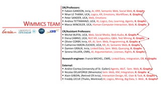 WIMMICS TEAM
DR/Professors:
 Fabien GANDON, Inria, AI, KRR, Semantic Web, Social Web, K. Graphs
 Nhan LE THANH, UCA, Log...