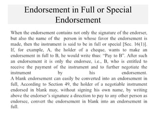Endorsement in Full or Special
Endorsement
 