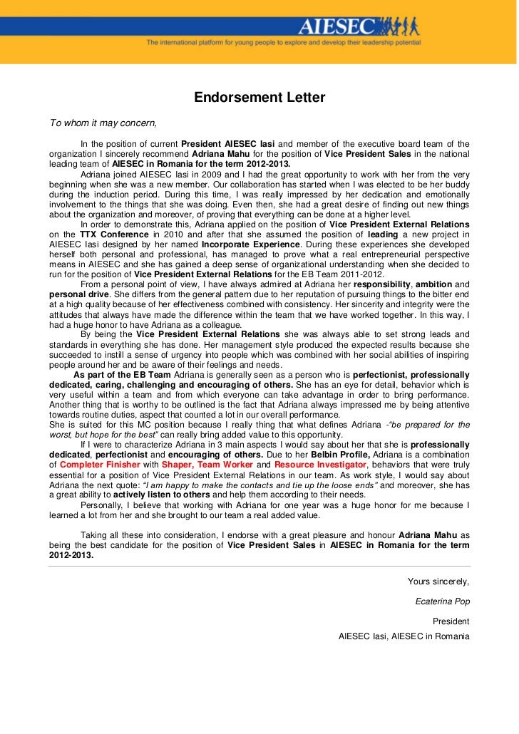 endorsement letter adriana letter of endorsement