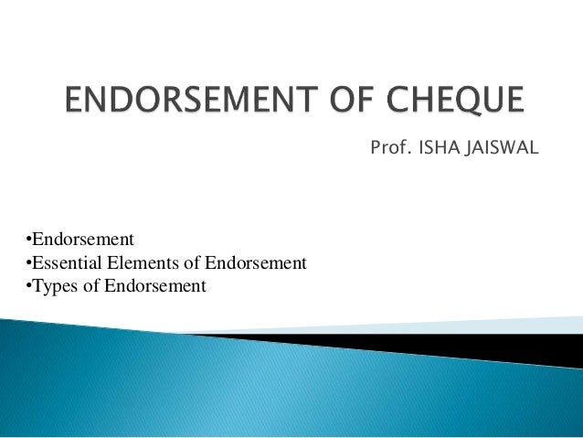 What is endorsement of cheque