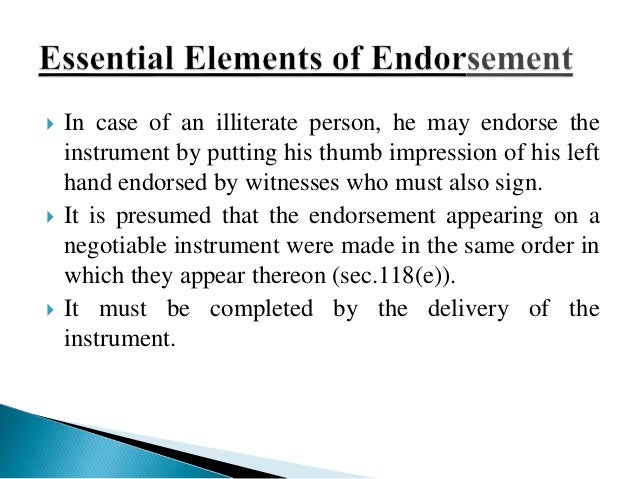 Endorsement Of Cheque