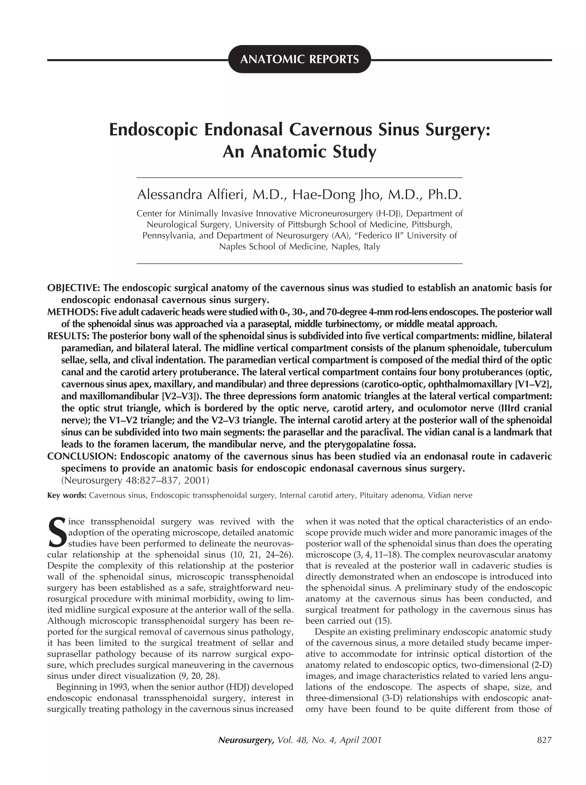 Endoscopic endonasal cavernous sinus surgery: An Anatomic study | PDF