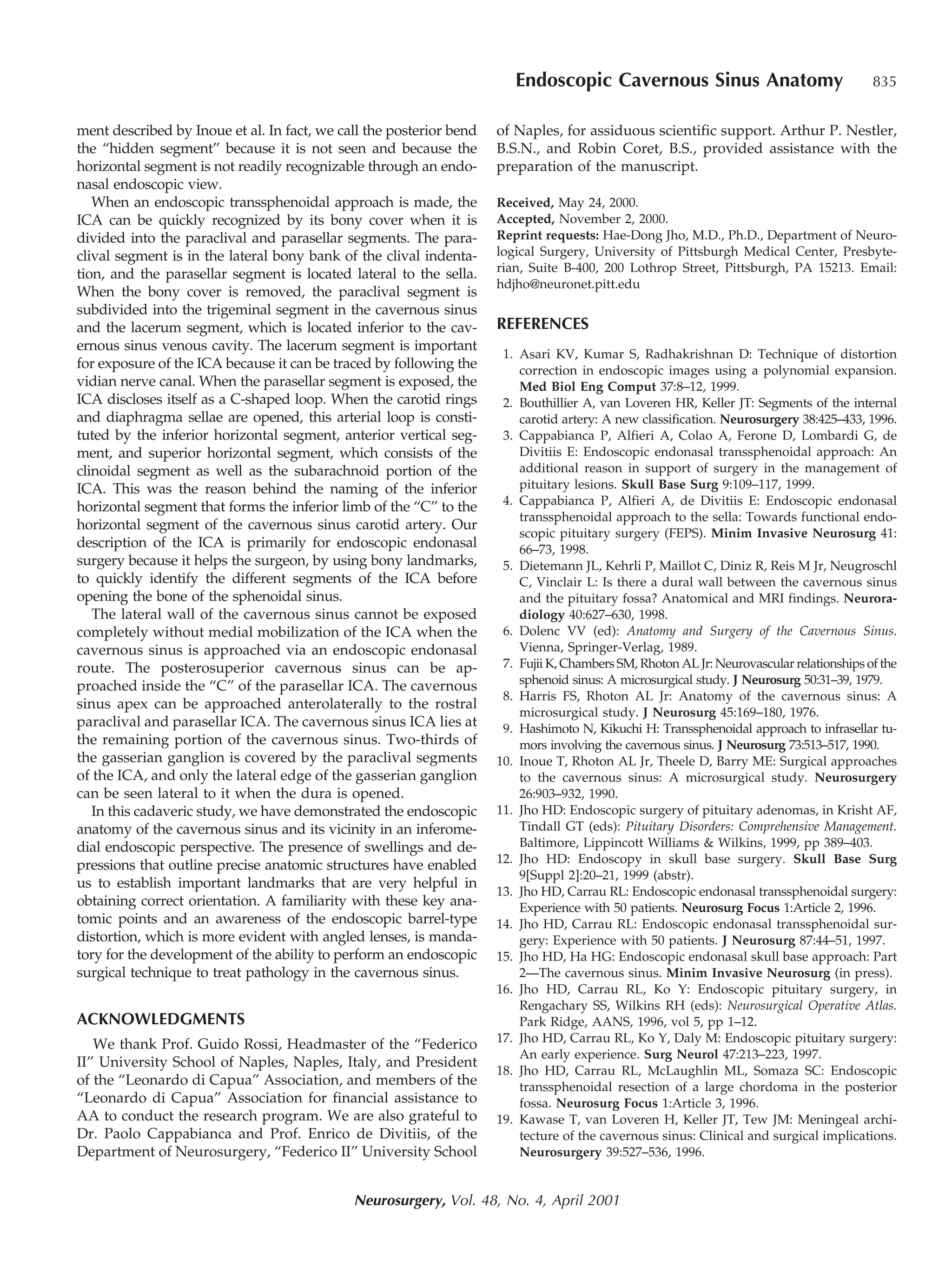 Endoscopic endonasal cavernous sinus surgery: An Anatomic study | PDF