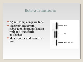 0.5 mL sample in plain tube
Electrophoresis with
subsequent immunofixation
with anti-transferrin
antibodies
Most specific and sensitive
test
 
