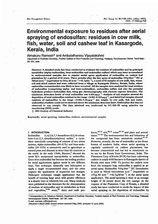 Endosulfan residue analysis in kasargod by dr. ramesh et all