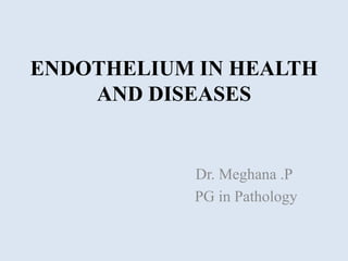ENDOTHELIUM IN HEALTH
AND DISEASES
Dr. Meghana .P
PG in Pathology
 
