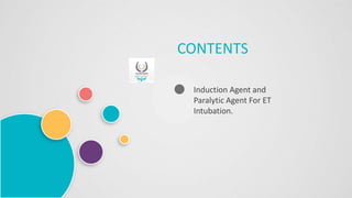 Induction Agent and
Paralytic Agent For ET
Intubation.
CONTENTS
 