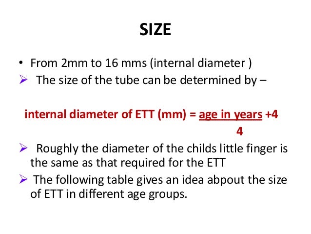Pediatric Et Tube Size Chart