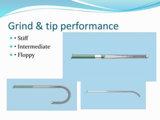 Grind & tip performance
 • Stiff
 • Intermediate
 • Floppy
 