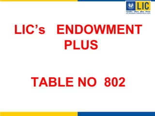 LIC’s   ENDOWMENT   PLUS TABLE NO  802 