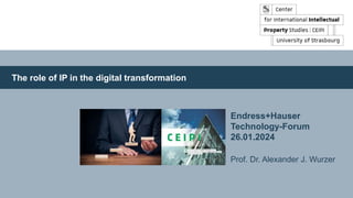 © Prof. Dr. Alexander J. Wurzer 2023 CEIPI, Strasbourg
Endress+Hauser
Technology-Forum
26.01.2024
Prof. Dr. Alexander J. Wurzer
The role of IP in the digital transformation
 