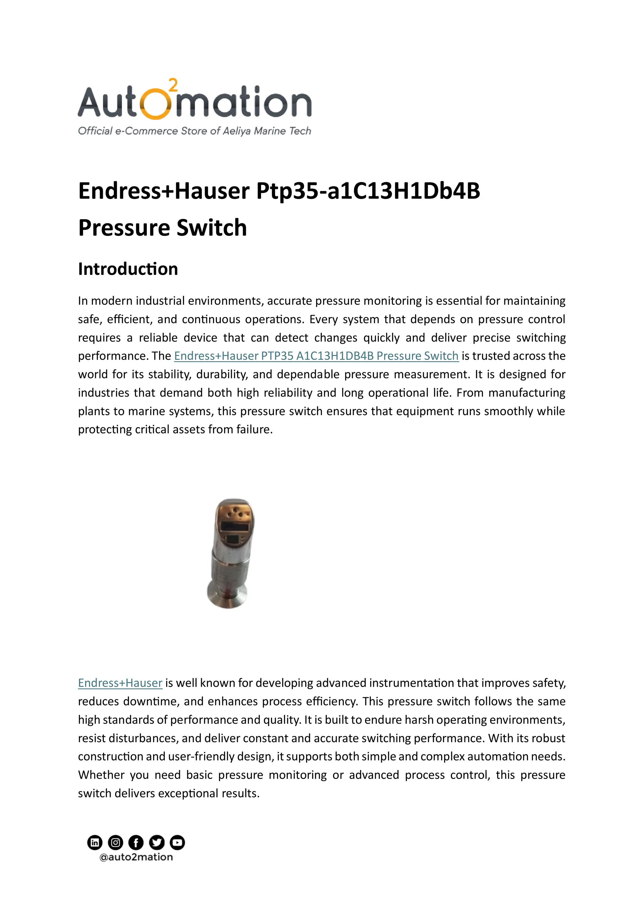 Endress+Hauser Ptp35-a1C13H1Db4B Pressure Switch | PDF