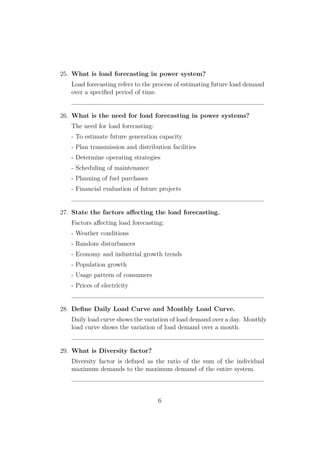 Power system operation Question and answers | PDF