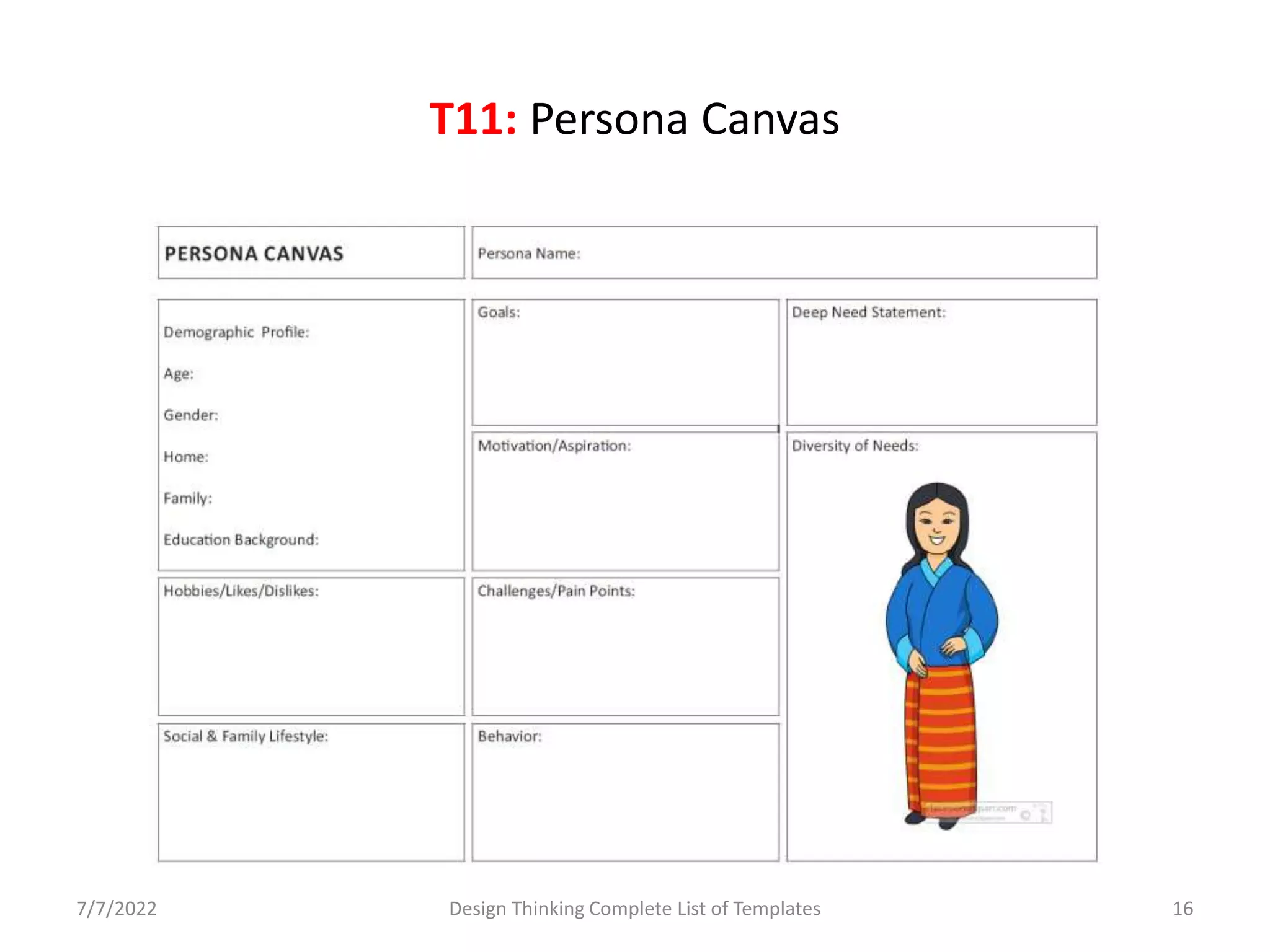 T11: Persona Canvas
7/7/2022 Design Thinking Complete List of Templates 16
 