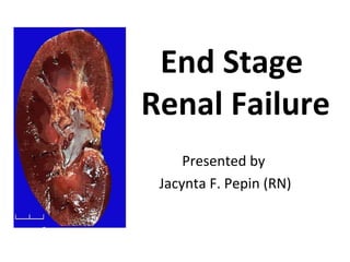 End Stage
Renal Failure
Presented by
Jacynta F. Pepin (RN)
 