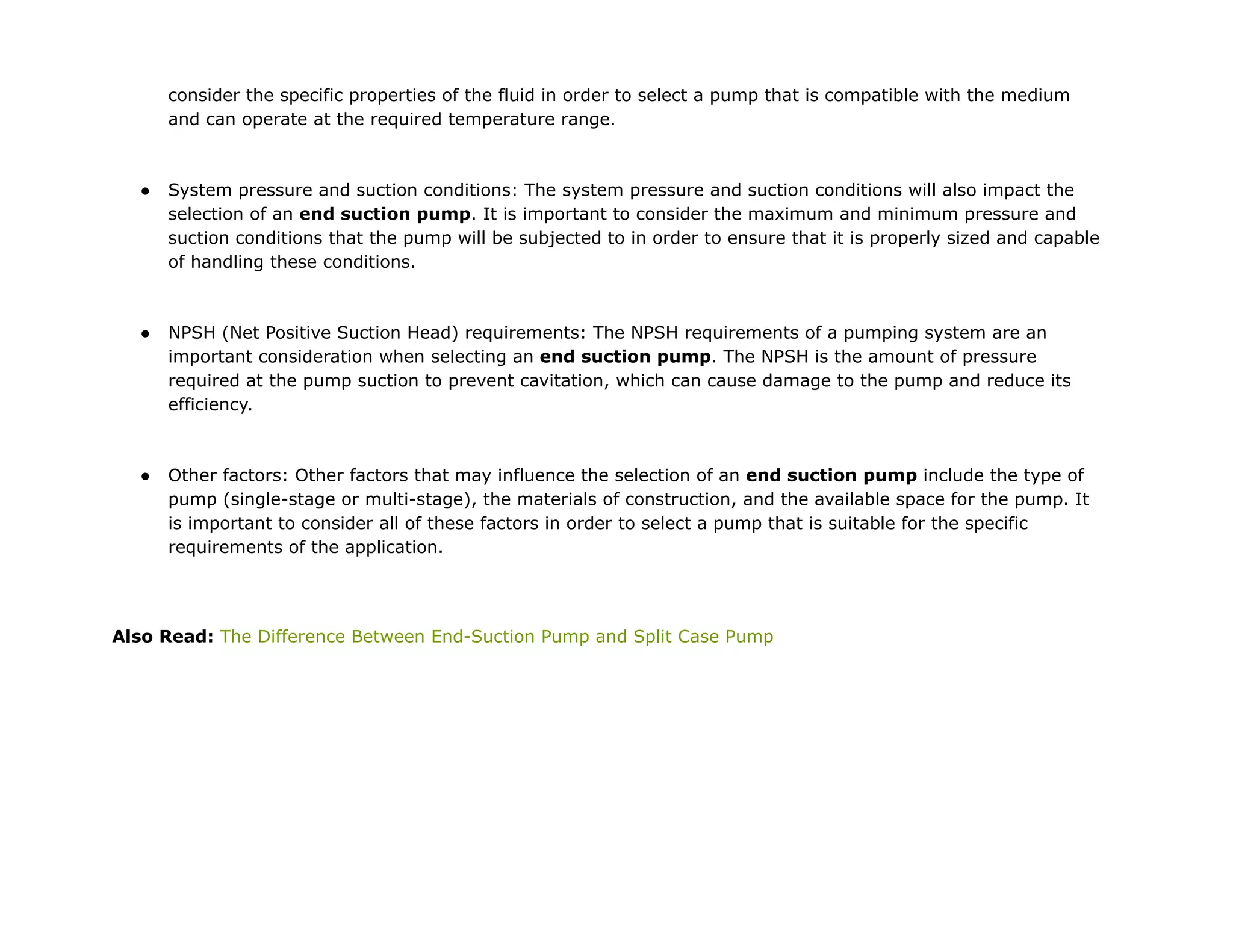End Suction Pump Selection and Sizing: A Guide for Engineers | PDF ...