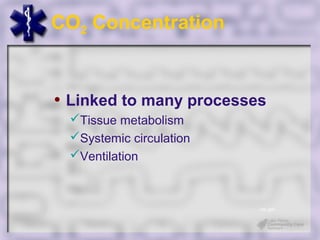 CO2 Concentration


• Linked to many processes
 Tissue metabolism
 Systemic circulation
 Ventilation



                         cdc.gov
 