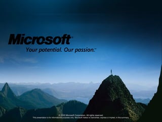 © 2005 Microsoft Corporation. All rights reserved. This presentation is for informational purposes only. Microsoft makes no warranties, express or implied, in this summary. 