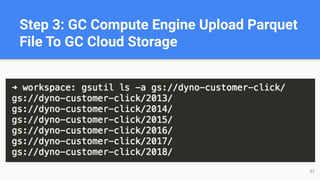 Step 3: GC Compute Engine Upload Parquet
File To GC Cloud Storage
37
 