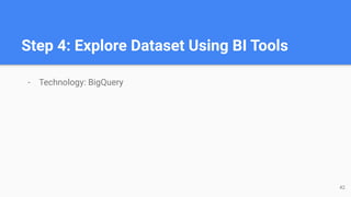 Step 4: Explore Dataset Using BI Tools
- Technology: BigQuery
42
 