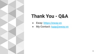 Thank You - Q&A
● Eway: https://eway.vn
● My Contact: tupp@eway.vn
58
 