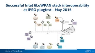 Internet of Things Group
Successful Intel 6LoWPAN stack interoperability
at IPSO plugfest - May 2015
12
 