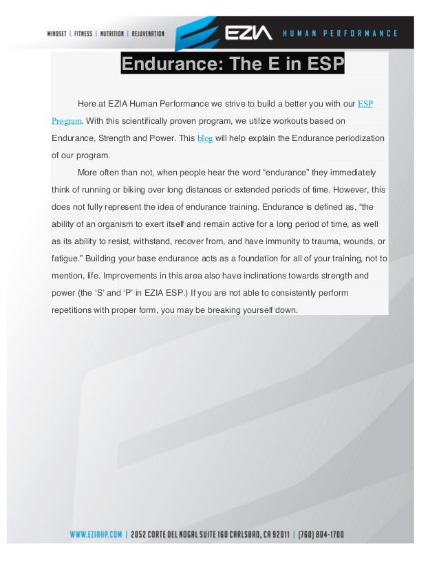 ESP Program Endurance Phase