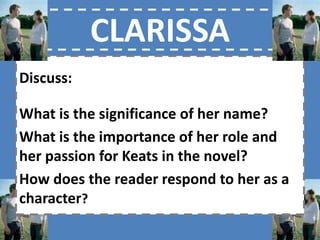 As you are waiting for the lesson to begin…‘If the first person had not let go, the surely the rest of us would have stayed in place. And who was this first person? Not me. Not me. I even said the words out loud … Was is panic or rational calculation? Had we killed him really, or simply refused to die with him?’ ( Chapter 6 – p.55 - 56 )Can Joe be held accountable for what happened to John Logan – was it his fault? Why do you think McEwan includes this reflection at this point in the novel? What would you have in a similar situation?