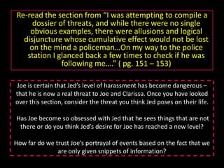 To end the lesson…Using your previous understanding of the novel and what we have learned today, consider:What does this chapter help us to understand further about the different viewpoints of Joe and Clarissa?