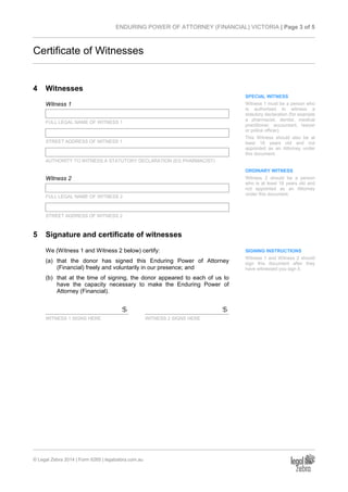 Enduring Documents Examples Enduring Power of Attorney (Financial) Victoria Template - Sample | PDF