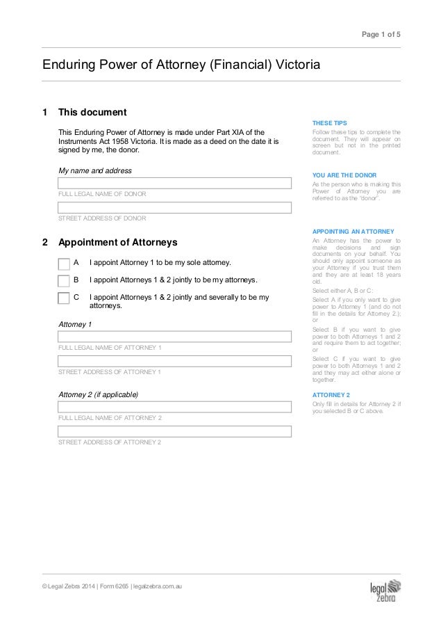Enduring Power of Attorney (Financial) Victoria Template - Sample