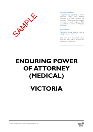 Enduring Power of Attorney (Medical) Victoria - Sample