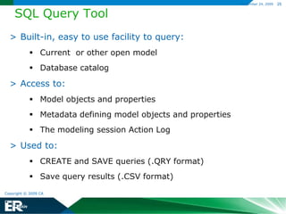 CA ERwin® Data Modeler – R7.3 ChangesComplete CompareNew optionsIncremental improvementsTriggers – real vs. virtualMacros – TLX and EMLDatabase and Operating System SupportNewDropped