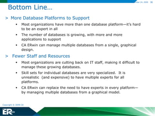 Database and Operating System SupportAdded:Teradata v2.6.x, v12 and v13Oracle 11.xMicrosoft Vista Microsoft Visual Studio 2008 Team System for Database ProfessionalsDropped:Ingres 2.5 Oracle 8i Progress 8.x SQL Server 7.0 Windows 2000
