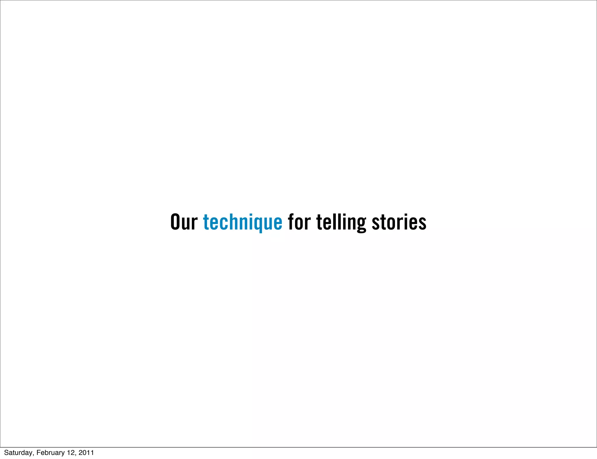 Our technique for telling stories




Saturday, February 12, 2011
 