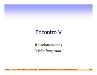 UFRGS / ESCOLA DE ADMINISTRAÇÃO / NEH – Núcleo Excelência Humana (2004) / Eneagrama Versão 1 266
Encontro V
Relacionamentos
“Visão Integrada”
 