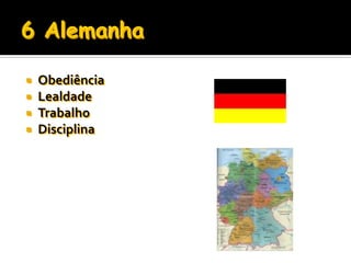    Obediência
   Lealdade
   Trabalho
   Disciplina
 