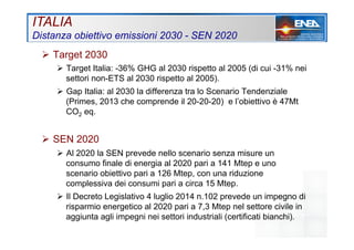 Ø  Target 2030
Ø  Target Italia: -36% GHG al 2030 rispetto al 2005 (di cui -31% nei
settori non-ETS al 2030 rispetto al ...