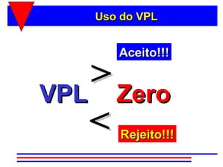 Uso do VPL


       Aceito!!!


VPL
    > Zero
    <   Rejeito!!!
 