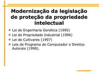 Modernização da legislaçãoModernização da legislação
de proteção da propriedadede proteção da propriedade
intelectualintel...