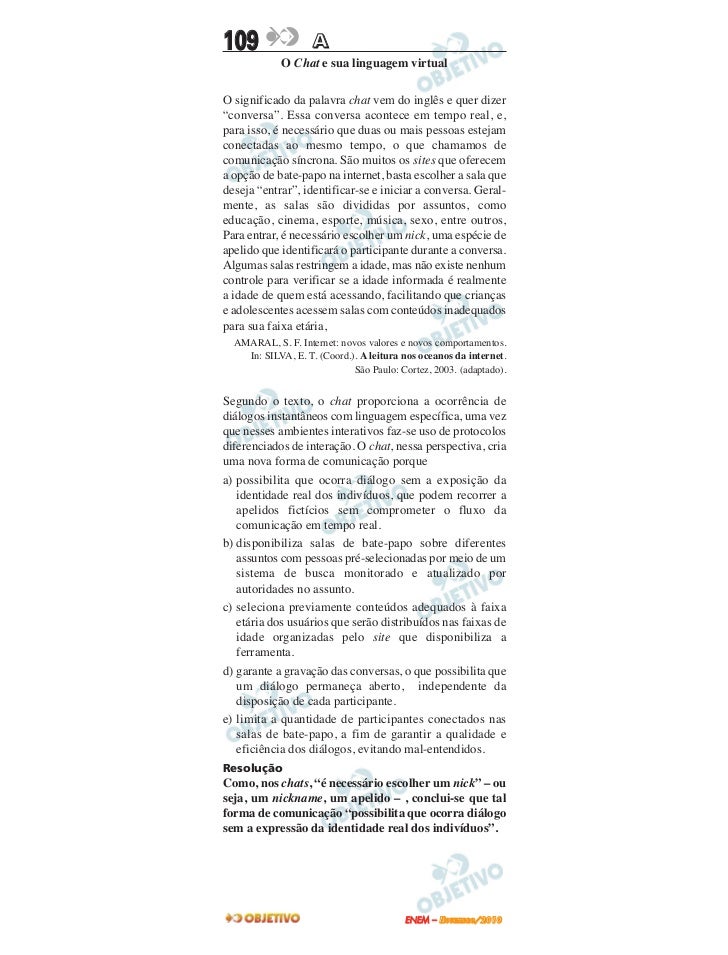 Enem 2010 O Chat E Sua Linguagem Virtual